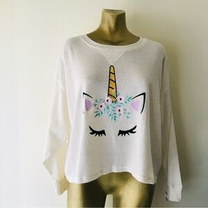 SNOOZE BUTTON NWT Sleeping UNICORN Waffle Weave SLOUCHY Casual or PJ TOP Size M